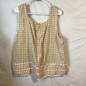 3069 NWT Daniel Rainn “Luciana Square Neck Lace Detail” Yellow/White Gingham Top